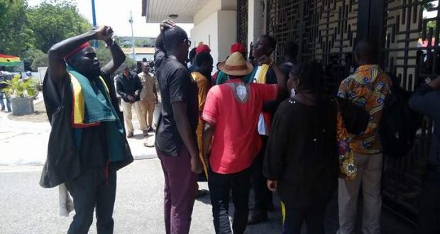 Protesters were blocked from entering the House
