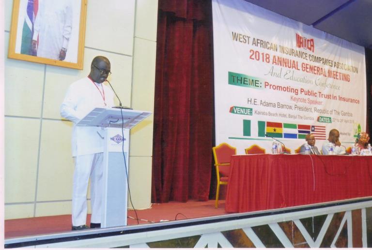 MD of SIC giving a speech at the 2018 Annual General Meeting of the West African Insurance Companies Association (WAICA)