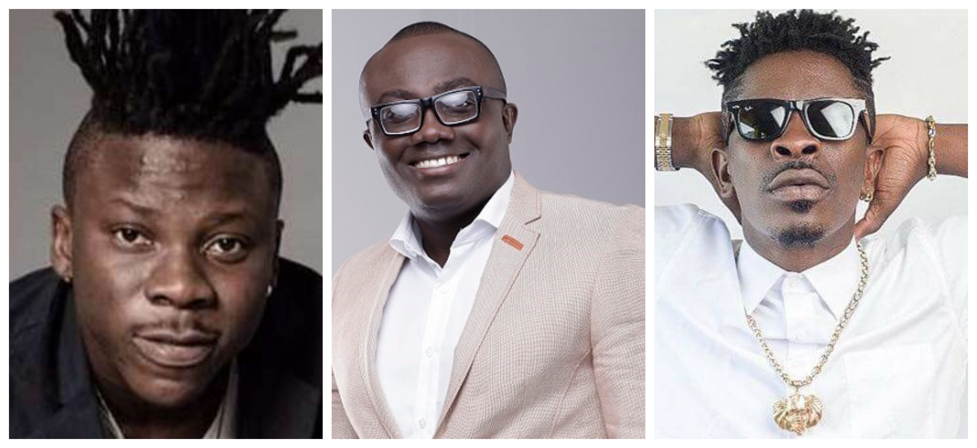 Stonebwoy (left), Bola Ray and Shatta Wale