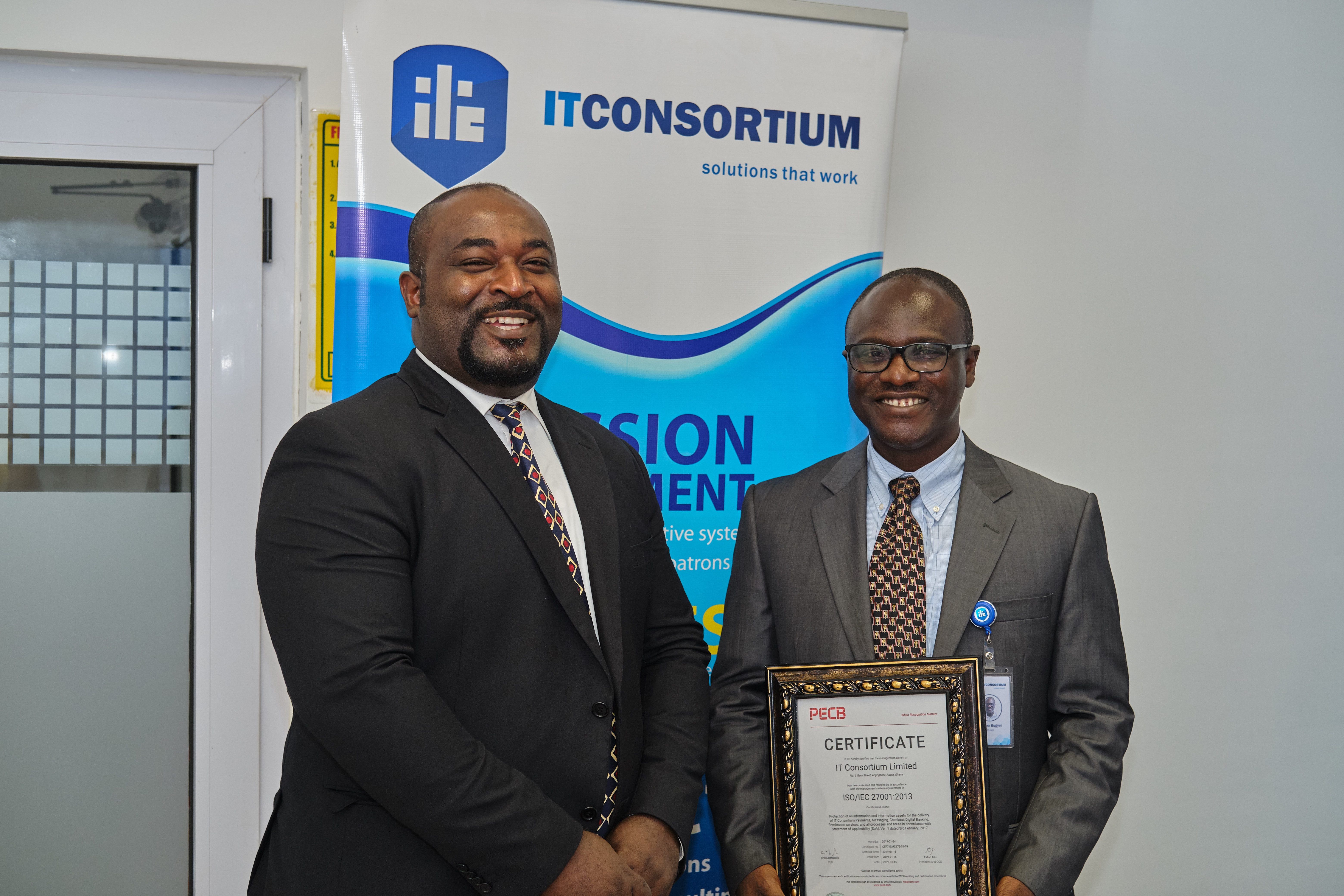 Mr. Eric Odae [Left] of Professional Evaluation and Certification Board (PECB) and Mr. Romeo Bugjei [Right] CEO of IT Consortium