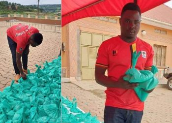 These photos tweeted by Mityana Municipality MP Francis Zaake on April 19 shows him packing food to be distributed to vulnerable affected by the virus lockdown in his constituent.