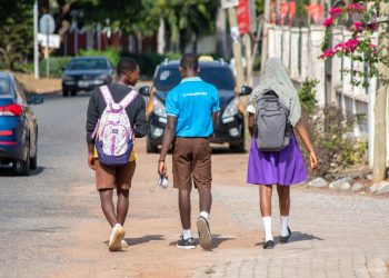 School kids walking home
