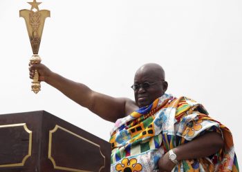 Ghana President elect Nana Akufo-Addo during his inauguration ceremony in Accra, Ghana, Saturday Jan. 7, 2017. Ghana's chief justice swore in the nation's newly elected President Nana Akufo-Addo amid a sea of people dressed in the red, blue and white colors of his party. Akufo-Addo, 72, won the Dec. 7 election on his third run for the office, defeating incumbent John Dramani Mahama. (AP Photo)