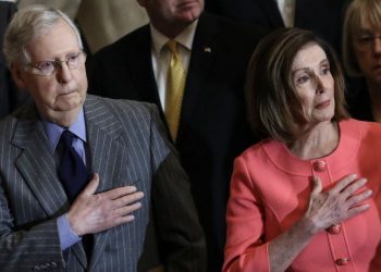 Republican Mitch McConnell is the Senate majority leader, while Democrat Nancy Pelosi is the House Speaker