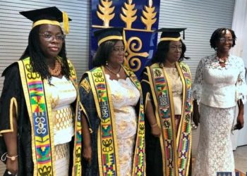From Left to Right - Prof. Nana Aba Appiah Amfo (Ag. Vice-Chancellor), Dr. (Mrs.) Mary Chinery-Hesse (Chancellor), Mrs. Emelia Naa Kwantsua Agyei-Mensah (Registrar), Mrs. Mercy Haizel-Ashia (Outgone Registrar)