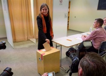 Iceland's Prime Minister Katrin Jakobsdottir casting her vote on Saturday.