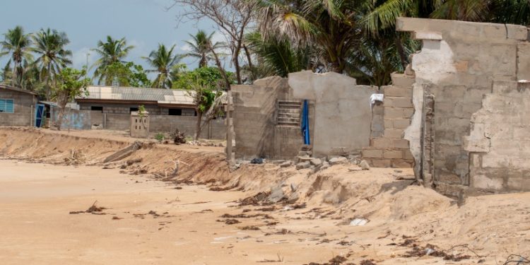 Collapsing at Salakope in the Ketu South District after tidal wave flooding. Credit: Delali Adogla-Bessa