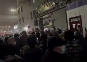 Footage showed demonstrators marching through the streets, pumping their fists and chanting for an end to lockdowns