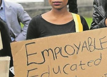 FEBRUARY 22, 2017 DISILLUSIONED: Unemployed graduates vent their frustration outside the East London City Hall as they have no jobs despite being qualified. Picture: ALAN EASON © Daily Dispatch