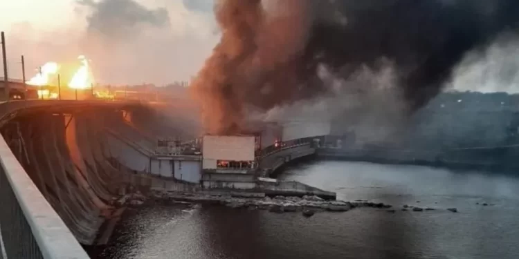 A Russian strike hit Ukraine's largest dam, the DniproHES in Zaporizhzhia