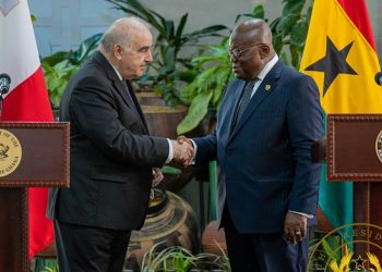 President Akufo-Addo (right) in a handshaker with George William Vella (left), President of Malta.