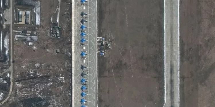 A satellite image of the Morozovsk airbase from 2021