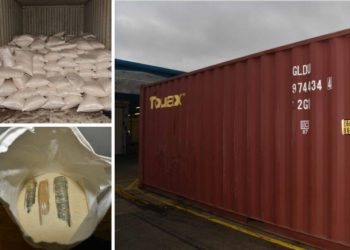 The shipping container and Gari sacks containing cannabis discovered by NCA officers (Image: National Crime Agency)