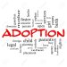 Adoption Word Cloud Concept in red caps with great terms such as baby, parent, rights, love and more.