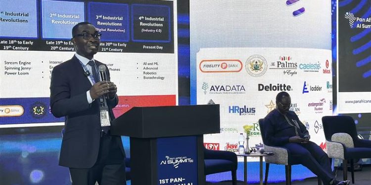 Simon Adu-Gyamfi, Chief Support Officer, Fidelity Bank, delivering a presentation on Adoption of AI at the Work Place