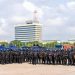 A group of police officers at the joint security display at the Independence Square