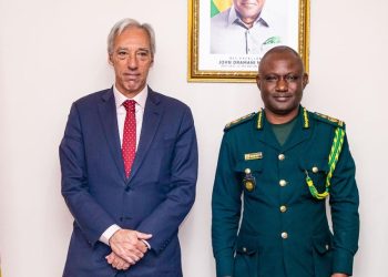 EU Special Representative for the Sahel, Juan Crauviño (L),  Comptroller-General of Immigration, Samuel Basintale Amadu,(R)