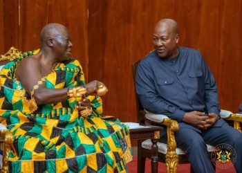 Asantehene Otumfuo Osei Tutu II (left) with President John Dramani Mahama
