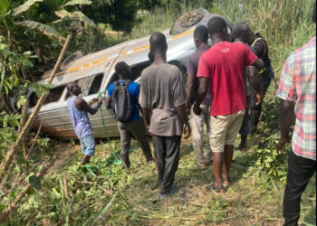 Some bystanders with GNFS officers at the accident scene