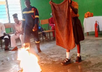 GNFS training students of D/A Junior High School on fire safety