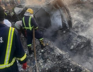 Fire service officials at the accident scene
