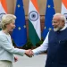 European Commission President Ursula von der Leyen (left) with Indian Prime Minister Narendra Modi earlier this year. India and the EU have been negotiating a free trade deal on and off for nearly two decades