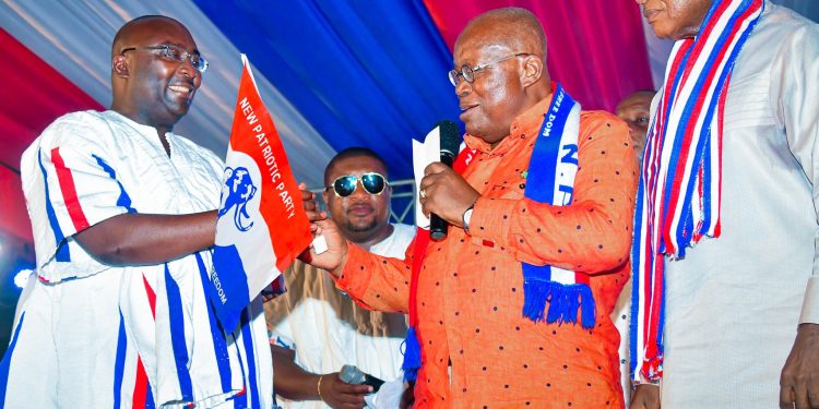 Former Vice President and NPP 2028 Presidential Candidate hopeful Dr Mahamudu Bawumia(left), Former President Nana Akufo-Addo(middle), NPP Chairman Stephen Ayensu Ntim(left)