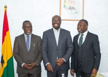 Chief Justice, Paul Baffoe-Bonnie, [left], Minister for Finance, Dr. Cassiel Ato Forson [middle] and Attorney-General, Dr. Dominic Ayine [right].