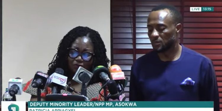 Deputy Minority Leader and MP for Asokwa, Patricia Appiagyei (left) and Weija Gbawe MP, Jerry Ahmed Shaib (right)