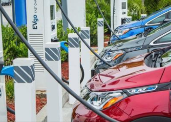 Electric cars at a charging station