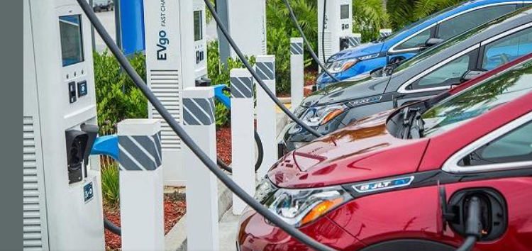 Electric cars at a charging station