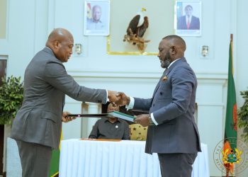 Ghana's Foreign Affairs Minister, Samuel Okudzeto Ablakwa with Zambian's government official
