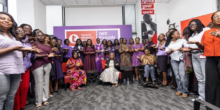 Finance executive, Ayesha Bedwei Ibe and software engineer, Farida Bedwei speak at Telecel’s IWD Fireside Chat.