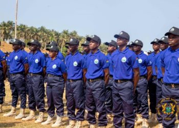 Officers of the Blue Water Guards during a parade
