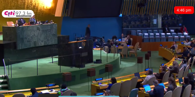 UN General Assembly during the voting on the reparation motion