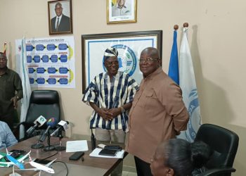 Acting Commissioner of AIB, John Mmeb Kuyan Wumborti [in fugu], with seasoned investigator, Captain Paul Forjoe [standing right].