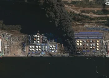 A satellite image of the smoke plume at Ust-Luga captured by intelligence firm Vantor on 27 March/File image
