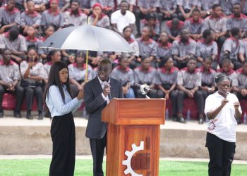 Julian Opuni, Managing Director, Fidelity Bank, speaking at the ground breaking ceremony of DTI Berekuso Multi Skill campus