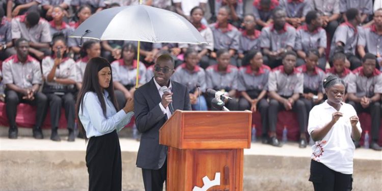 Julian Opuni, Managing Director, Fidelity Bank, speaking at the ground breaking ceremony of DTI Berekuso Multi Skill campus
