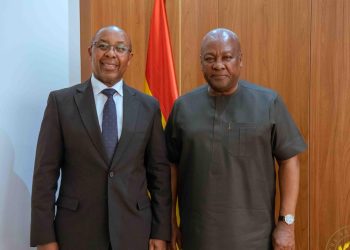 Absa Group Chief Executive Officer, Kenny Fihla(left)  and President John Mahama(right)