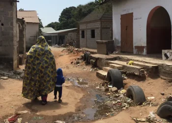 A woman without official identity documents walks with her two-year-old child in Ghana Town, The Gambia [Kaddy Jawo/Al Jazeera]