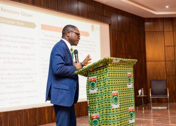 CEO of the Chartered Institute of Bankers, (CIB) Ghana, Robert Dzato presenting on some findings at the event