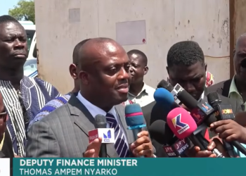 Deputy Finance Minister, Thomas Ampem Nyarko addressing the Coalition of Unpaid Teachers