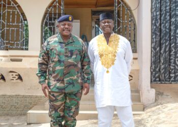 CDS, Lt. Gen. William Agyapong with one ex-servicemen during his visit