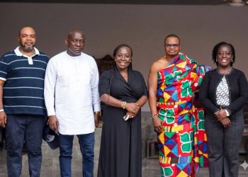 Ghana Gas CEO Ms. Judith Adjobah Blay (middle) and team engages Prestea Himan Traditional Authority