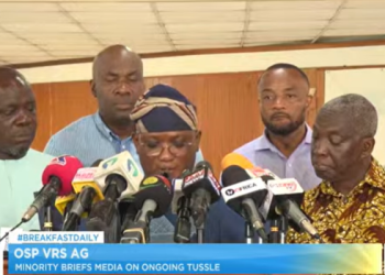 Deputy Ranking Member on Parliament’s Select Committee on Constitutional and Legal Affairs, Alhassan Tampuli addressing the press