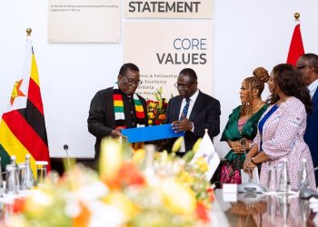 President of Zimbabwe, H. E. Emmerson Mnangagwa (left) and Executive Chairman of the Jospong Group of Companies, Dr. Joseph Siaw Agyepong (right)
