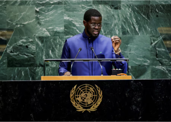 Senegal's President Bassirou Diomaye Faye addresses the 80th United Nations General Assembly at U.N. headquarters in New York, U.S., September 24, 2025. REUTERS/Eduardo Munoz/File Photo