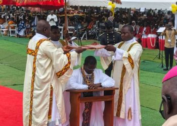 Monsignor Simon Kofi Appiah, the Bishop-elect for the Jasikan Catholic Diocese being ordained