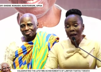 Renowned Ghanaian lawyer, Tsatsu Tsikata with his wife Esther Cobbah